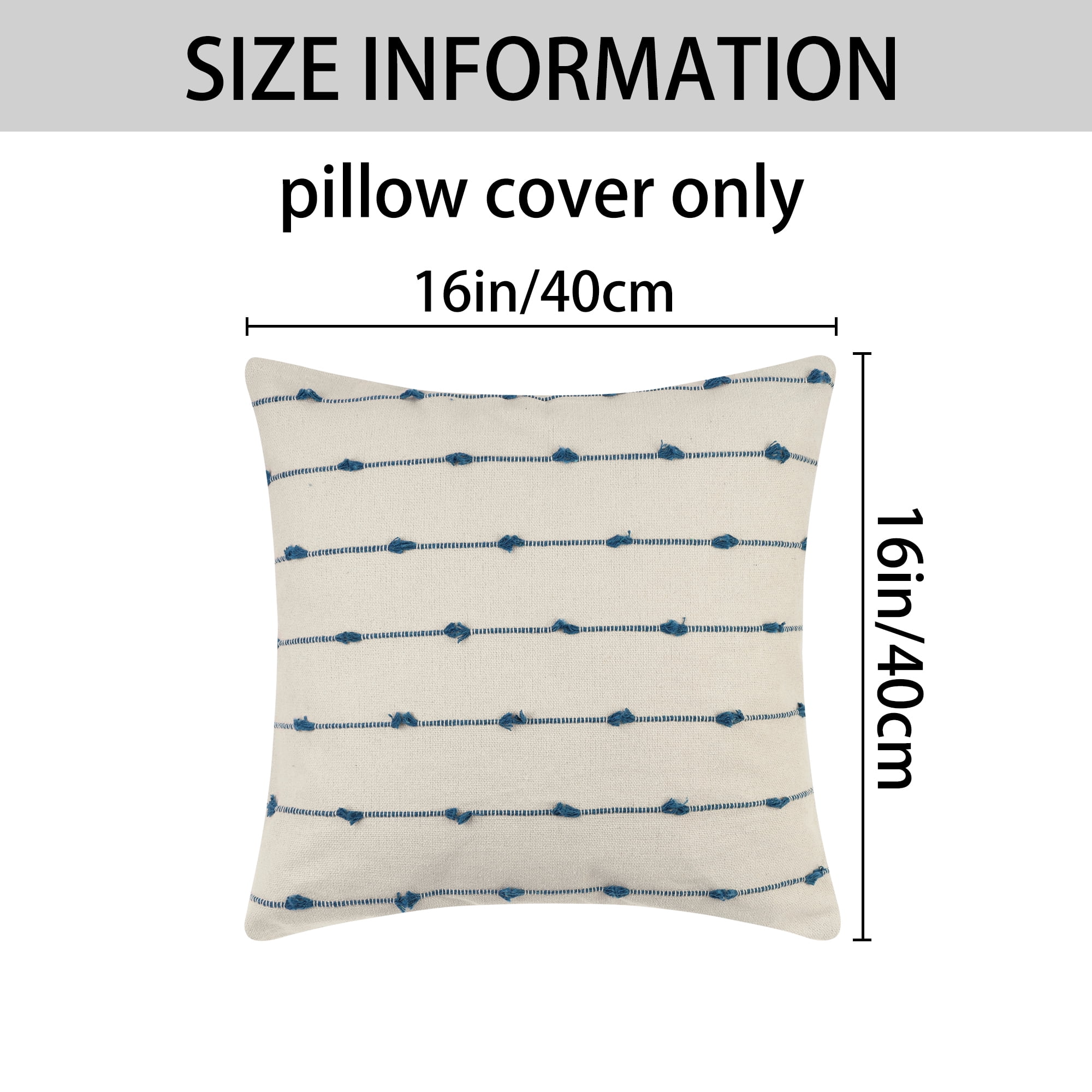 Unique Bargains 4 Pcs Striped Boho Pillow Covers Modern Square Neutral Decorative Cushion Blue/Black 16" x 16"