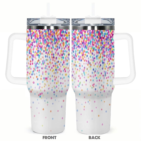 40oz Tumbler with Handle Rainbow Confetti Dots Travel Cup Stainless Steel Insulated Car Cup Coffee Cup Gift
