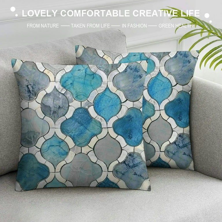 Qinduosi Teal Grey Throw Pillow Covers Inch Geometric Pillow