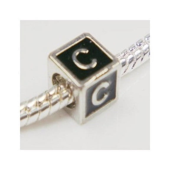 Black Enamel Letter "C" Bead Charm