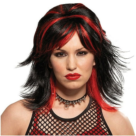 Rocker Unisex Black and Red Wig Adult Halloween Accessory