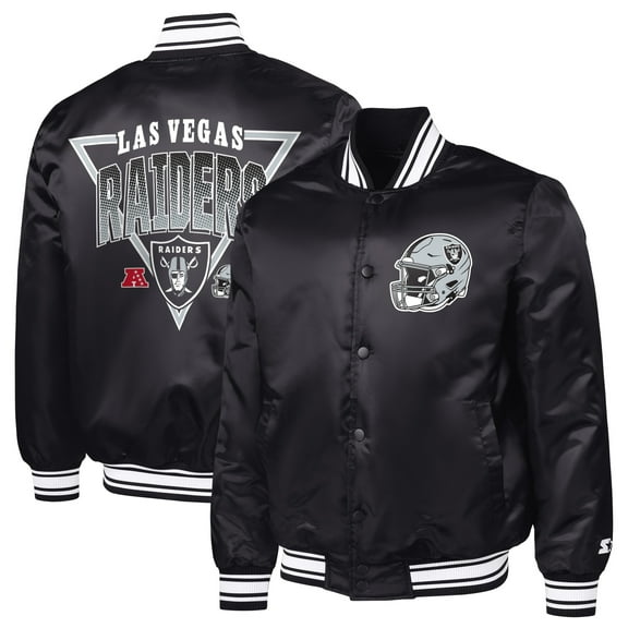 Men's Starter  Black Las Vegas Raiders Printed Triangle Graphic Satin Full-Snap Varsity Jacket