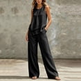 thumbnail image 5 of Karymi Summer Tops for Women 2026 Two Piece Outfit Set, Crew Neck Sleeveless Asymmetric Layered Tank Top, High Waist Wide Leg Pants with Pockets, 5 of 5