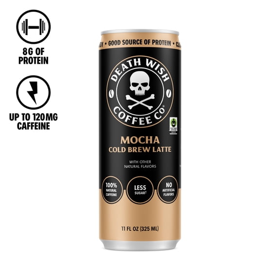 Death Wish Coffee Co., Premium Mocha Latte, 100% Colombian Cold Brew Fair Trade™ Coffee, 11 fl oz Can
