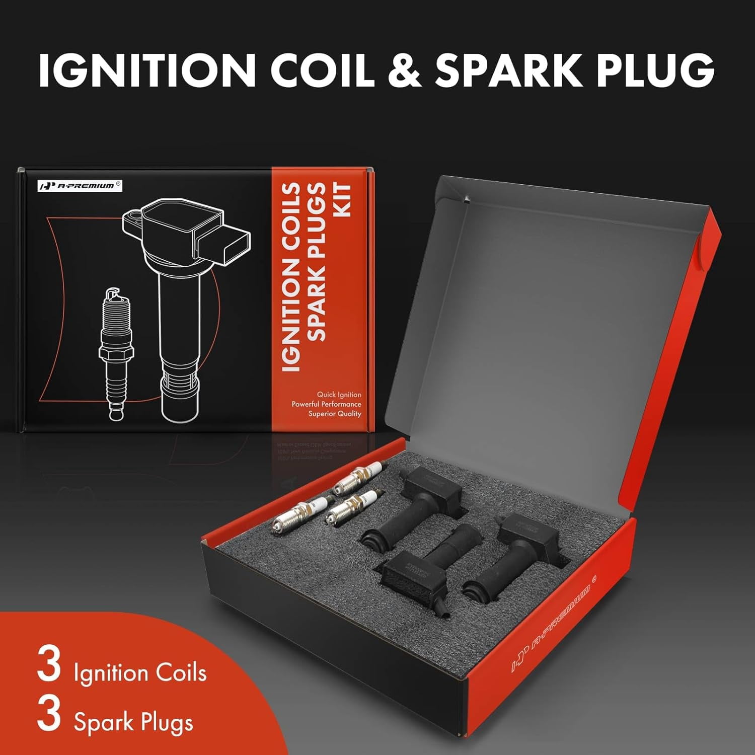 A-Premium Set of 3 Ignition Coil Pack and Iridium Spark Plugs Compatible with Ford Escape 2020-2021, Bronco Sport 2021/2023, 1.5L