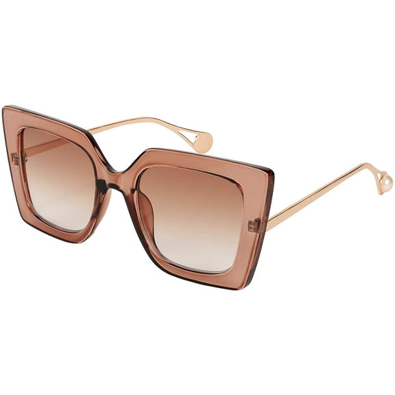 FEISEDY Oversized Square Pearl Inlay Arm Cat Eye Fashion Sunglasses for Women B2625