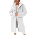 thumbnail image 5 of ITSAME Womens Fuzzy Fleece Long Coat Sherpa Lapel Collar Zip Up Winter Warm Comfy Outerwear White Size M, 5 of 7