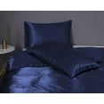 thumbnail image 3 of 3 Pcs Satin Duvet Cover Set, 1 Duvet Cover + 2 Pillowcases For Hair And Skin Silk Satin Duvet Cover with Zipper for Comforter & Blanket - Lightweight Bedspread/Coverlet/Bed Cover,( Navy Blue,King ), 3 of 4