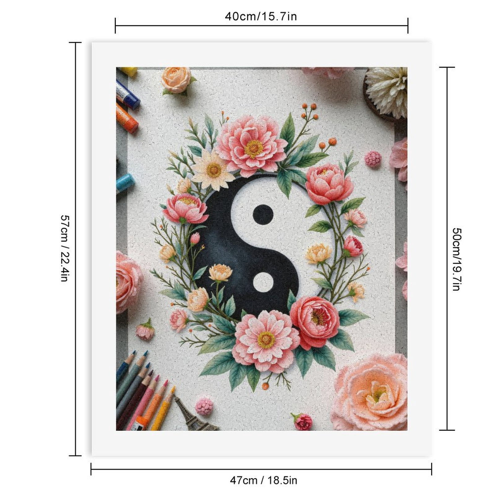 Paint By Numbers Kit for Adults Beginner - Yin Yang Floral Art Pastel Colors DIY Canvas Painting Kits for Adults, Frameless Paint By Number for Adults for Home Wall Decor 16x20 Inch