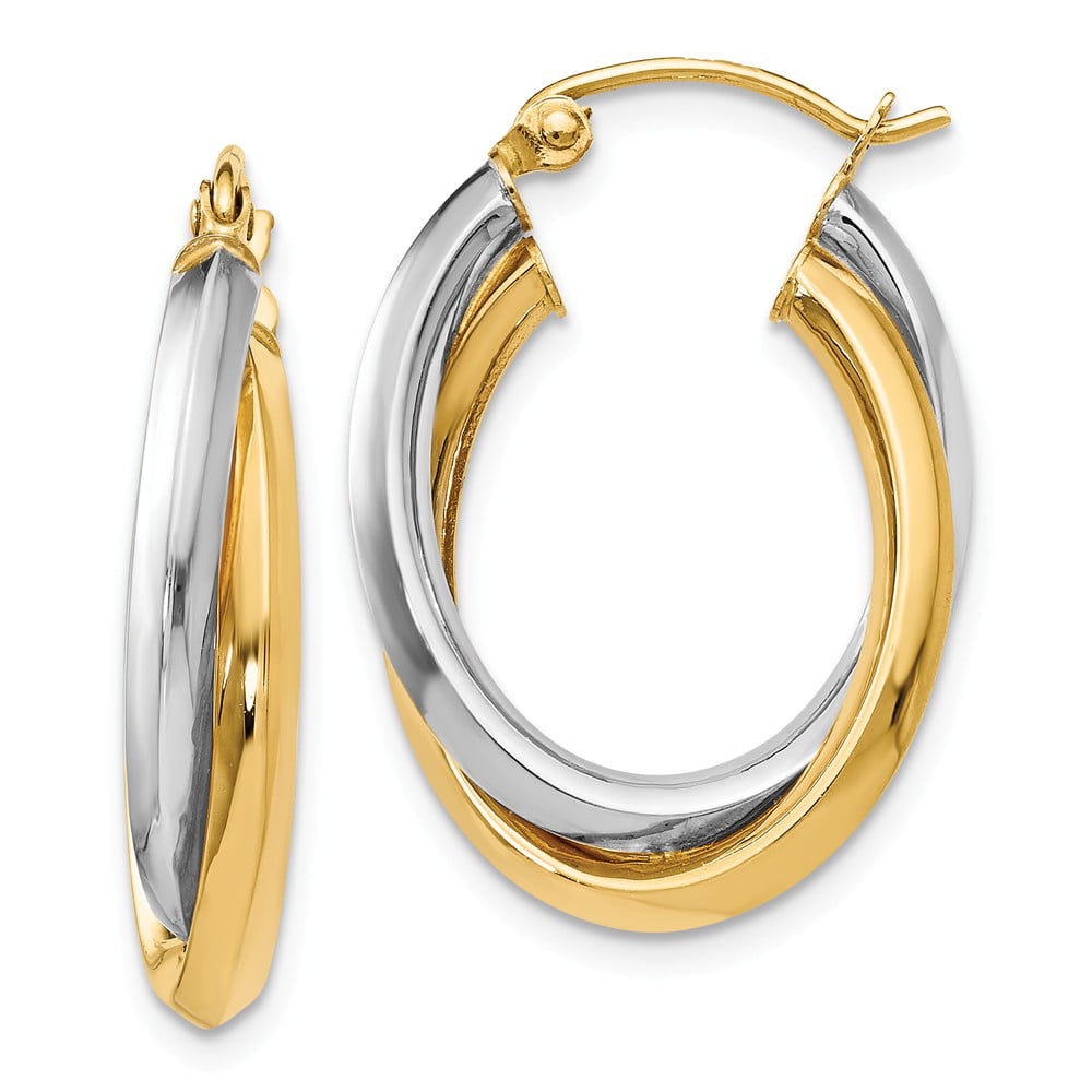 GemApex - 14K Two-Tone Gold Earring Hoop Women'S 22 mm 18 Polished Oval