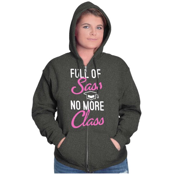 Full of Sass No More Class Graduation Zip Hoodie Sweatshirt Women Brisco Brands 2X