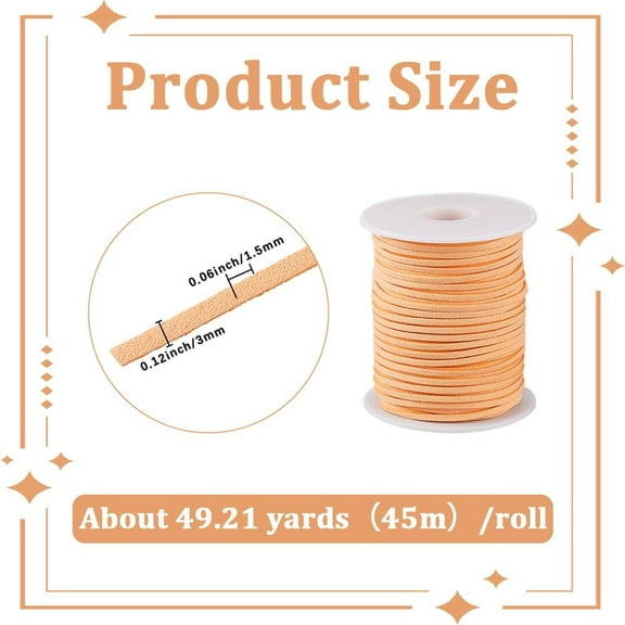 49 Yards/45M PU Leather Cord Suede Rope Orange 3mm Flat Thin Beading Braiding Bracelet Strap Twine String Lace for Jewelry Making Necklace Dream Catcher Shoelace DIY Art Crafts Supplies