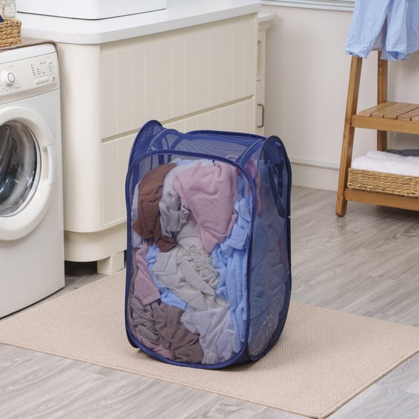Mainstays Blue Two Way Pop-up Mesh Laundry Hamper, Breathable
