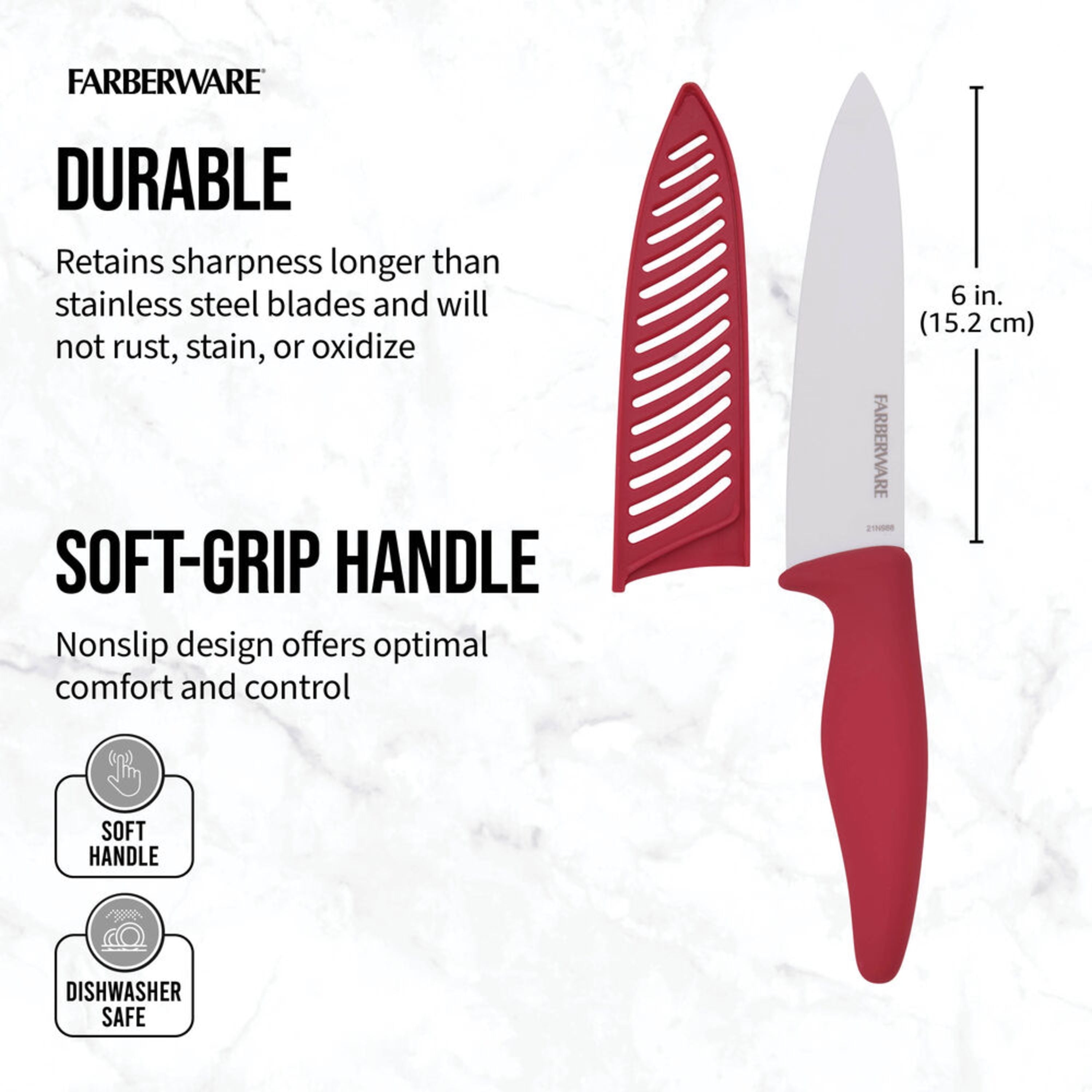 Farberware Professional 6-inch Ceramic Kitchen Chef Knife in Red