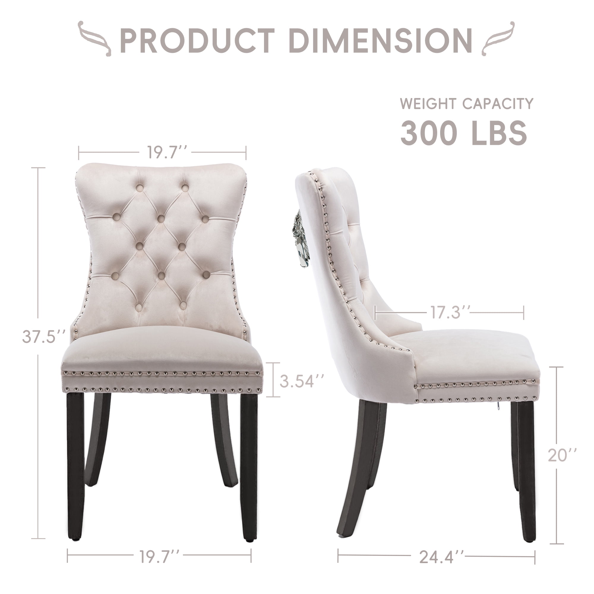 DONICK Velvet Upholstered Dining Chairs , Kitchen & Dining Room Chairs, Nailheads Tufted, Soft, Solid Wood Frame (Beige, Set of 2)