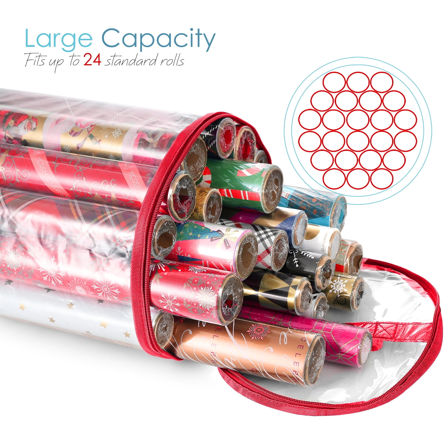 Hearth & Harbor Holiday Christmas Wrapping Paper Storage Bag Fits Up to 22 Rolls of 40", Red