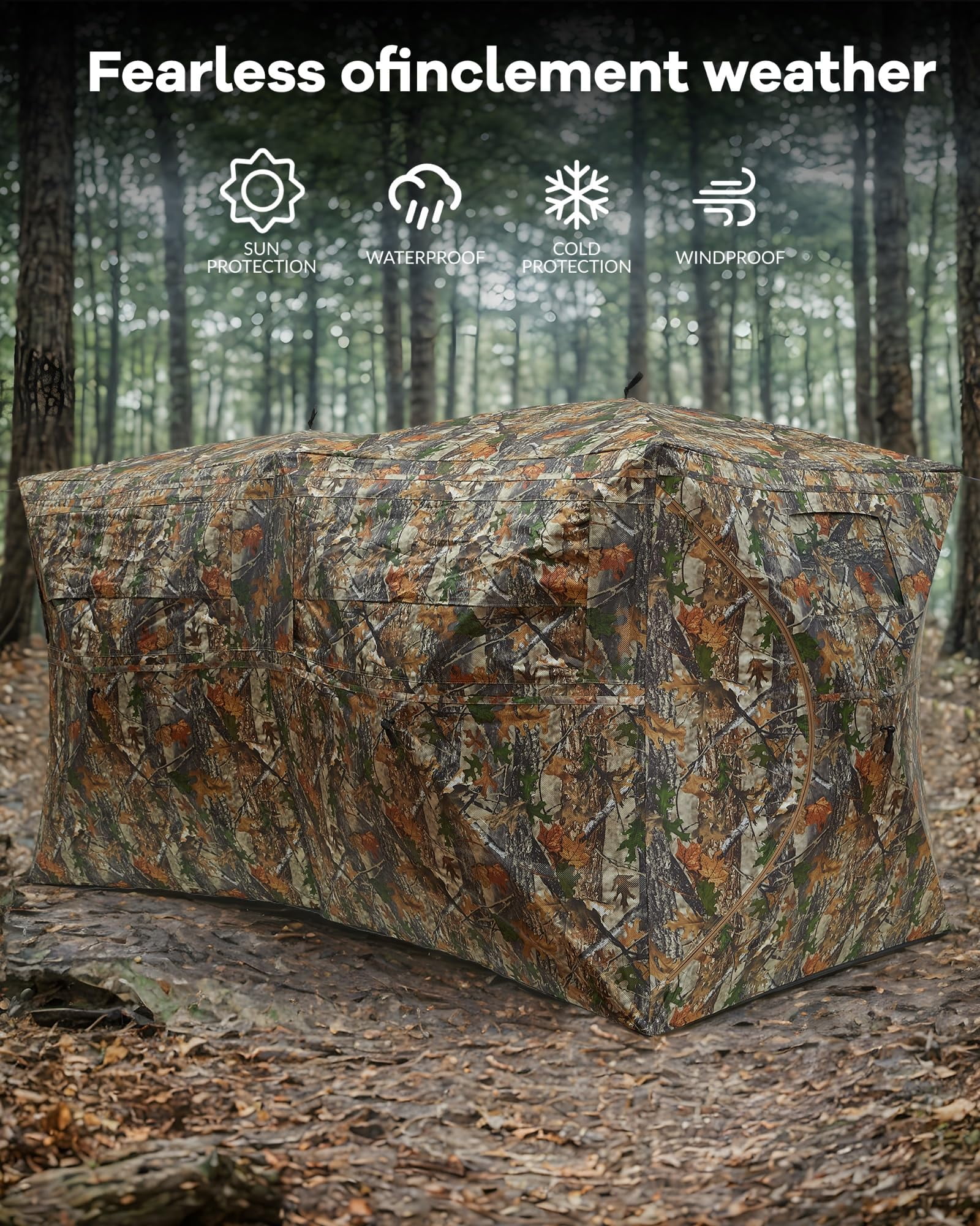 Towallmark Hunting Blind, Pop Up Ground Blinds for 4-6 People, 116" 58" 66" H with 270° See Through Windows and Silent Magnetic Door, Lightweight for Outdoor Hunting