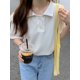 thumbnail image 5 of Camisetas para mujer, lisas, con botones y cuello vuelto, holgadas, dulces, elegantes, de verano, estilo europeo, para oficina, a la moda, combinables con todo., 5 of 6