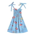 thumbnail image 5 of KPOPLK Toddler Baby Girl 4th of July Outfit American Flag Bow Smocked Dress Plaid Ruffle A-Line Dress Patriotic Clothes(5-6 Years,Sky Blue), 5 of 5