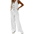 thumbnail image 2 of Wensltd Womens Solid Color V-neck Sleeveless Vest High Waisted Wide Leg Pants Set, 2 of 8