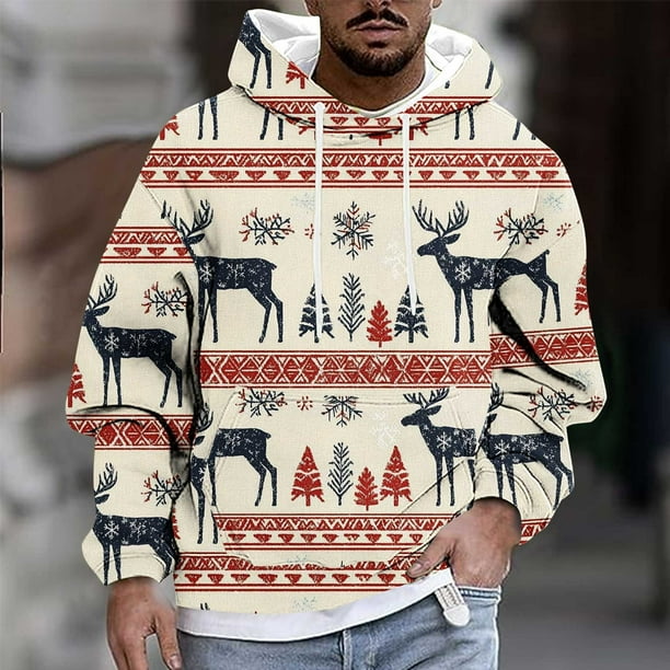 Sudadera con capucha para hombre, moda navideña, estampado, con capucha, manga larga, bolsillo, cordón, sudadera, chaqueta, blusa para hombre, poliéster