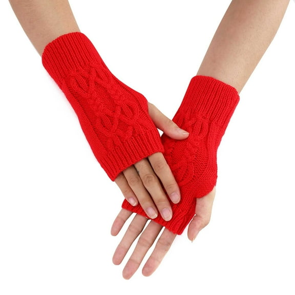 Cxenplz Knitted Fingerless Gloves for Women Stretchy Cable Knit Cold Weather Mittens Half Finger Gloves Wrist Warmers