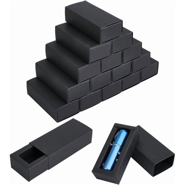 Paquete de 24 cajas de regalo Kraft, cajón de papel plegable negro para joyería, labiales, muestras, perfumes, cajas de obsequios