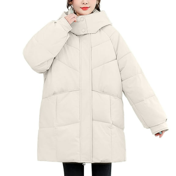 Scyoekwg Oversized Parka Coat for Women Long Sleeve Full Zip Hooded Jackets Winter Warm Casual Outdoor Loose Outerwear (White,M)