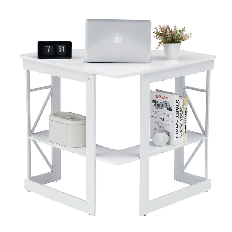 VECELO Corner Computer Desk with Keyboard Tray and Storage Shelf, Student  Study Writting Table Workstation for College Dorm Apartment Home Office
