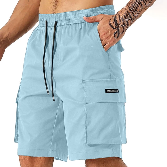 Cargo Shorts for Men Casual Elastic Waist Drawstring Straight Fit Hiking Workout Summer Shorts with Pockets