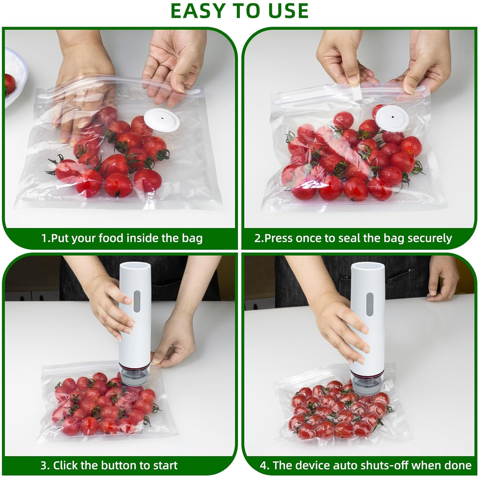 PKALQ   Food Vacuum Sealer Machine , with 30 Reusable Bags, Eco Friendly Design, One-Touch Operation, for Home Kitchen/Camping, Ideal for Eco-Conscious Families & Meal Preppers