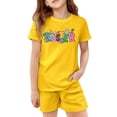 thumbnail image 4 of MIXUE Toddler Girls Outfit Sets Summer Easter Bunny Print Cartoon Crew Neck Short Sleeve T Shirt Tops Shorts Two Piece Pajamas Streetwear,Yellow,4-5 Years, 4 of 4