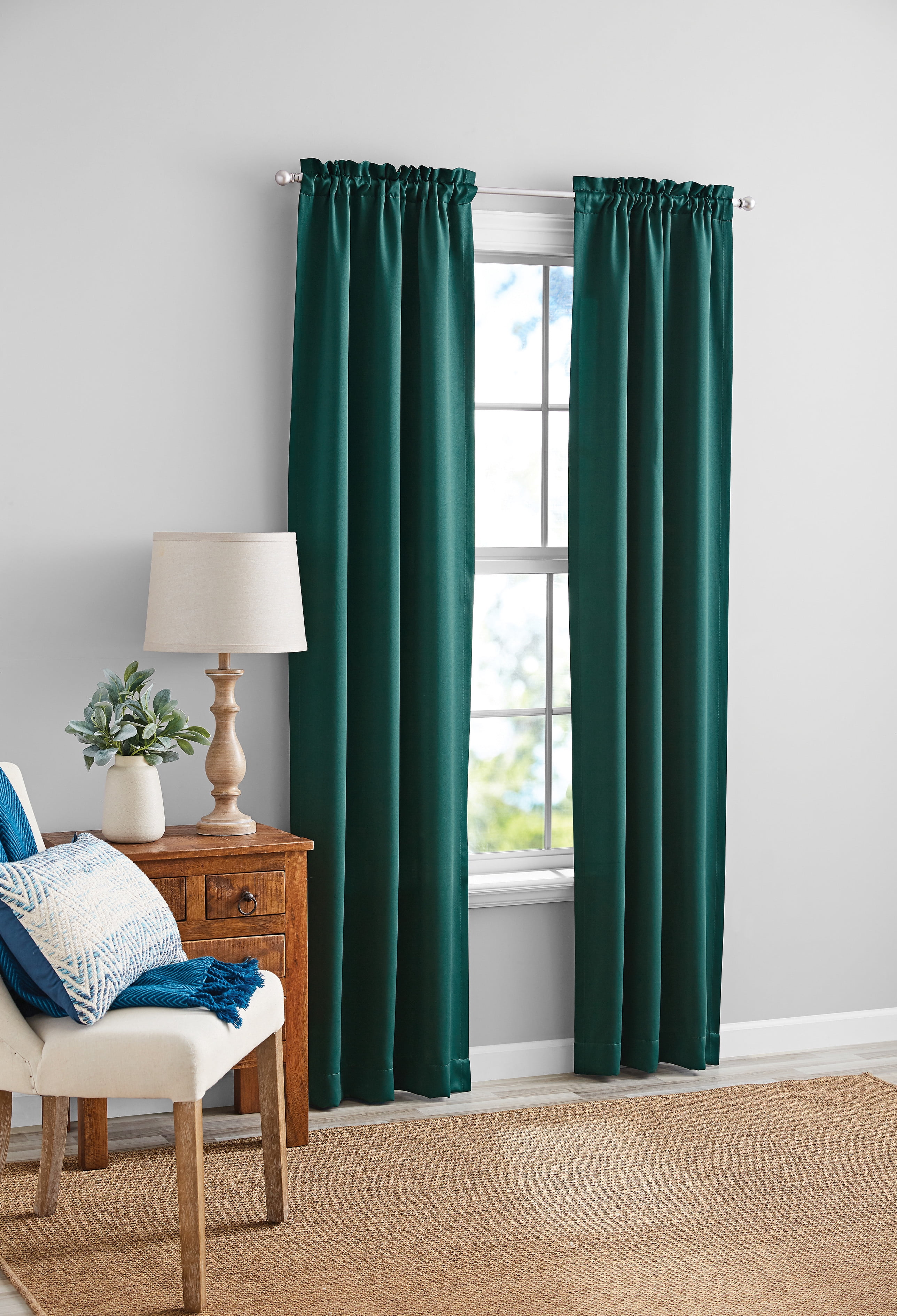Mainstays Solid Color Room Darkening Rod Pocket Curtain Panel, Set of 2