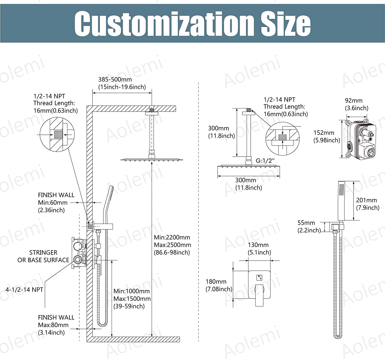 Zovajonia Matte Black Shower System 8 Inches Shower Faucet Set,  Rain Shower Head with Handheld Spray Bathroom Ceiling Mount Shower Fixtures