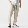 thumbnail image 2 of SWSMCLT Men's Casual Lounge Elastic Waist Loose Soft Linen Casual Pants Long Trousers Tapered Drawstring Pants Cream XX-Large, 2 of 4