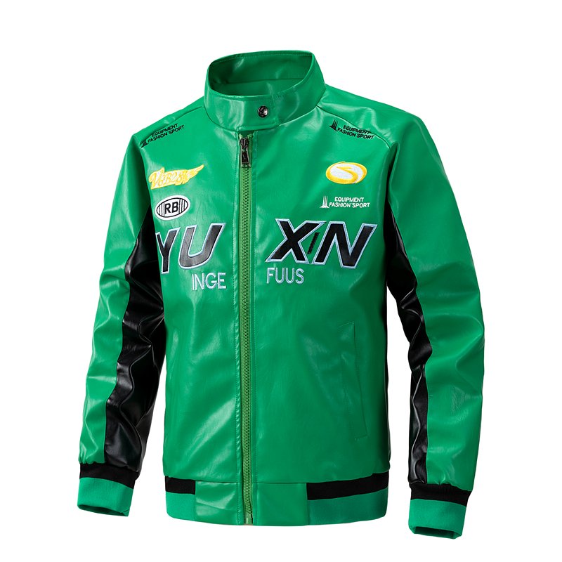 Embroidery Racing Leather Jacket Men Motorcycle Jacket Autumn