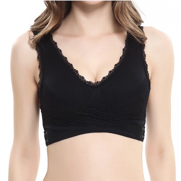 VONCOS 2PC Bras for Women Push-Up Plus Size Wirelfree Bras Full Figure Comfortable Tops Underwear Black Size 2XL