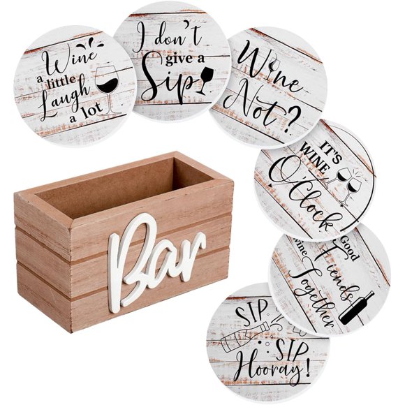 Sous-verres Mignons de Bar de Ferme Notakia pour Décoration de Table Basse, sous-Verres en Bois avec Support pour Table, sous-Verres pour Tasses Absorbants, Cadeaux de Pendaison de Crémaillère pour Nouvelle Maison/maison, 4 Pouces (Ensemble de 6 Blancs)