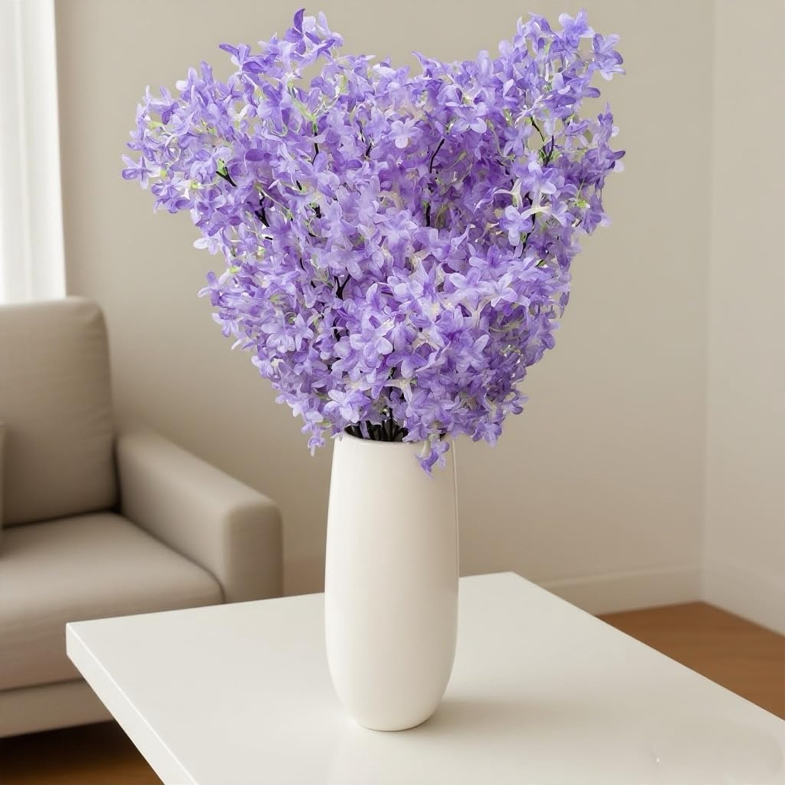 Topboutique Artificial Lilac Flowers Silk Purple Lilac Fake Flowers Stems Faux Cherry Flowers 38 inch Tall Stems Flower Arrangement for Wedding Party Home Decor, 3 Pcs Purple
