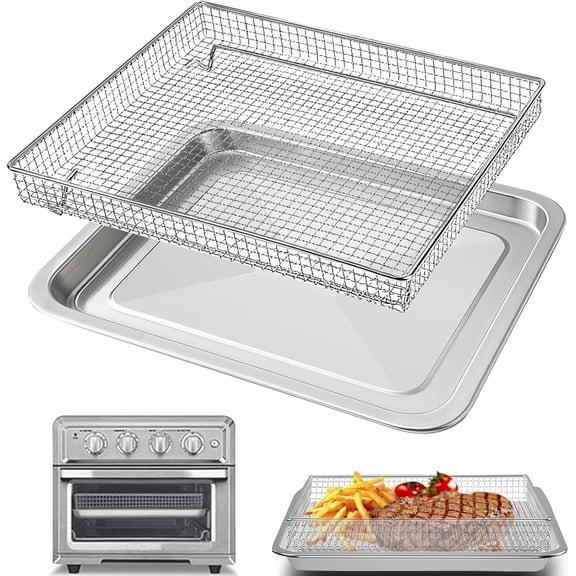 Air Fryer Basket Tray Replacement for Cuisinart TOA-60 TOA-65 TOA-70 Toaster Air Fryer Convection Oven, 12.4 * 11'' Mesh Air Fryer Stainless Steel Basket Wire Rack Accessories Parts, Dishwasher Safe