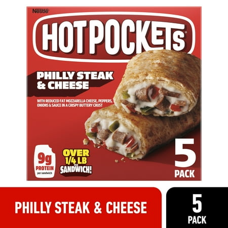 Hot Pockets Frozen Snacks Philly Steak and Cheese Seasoned Crust Sandwiches, 22.5 oz, 5 Count Box (Frozen)