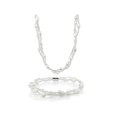- Twisted White Cultured Freshwater Pearl Necklace & Bracelet With Magnetic Clasp