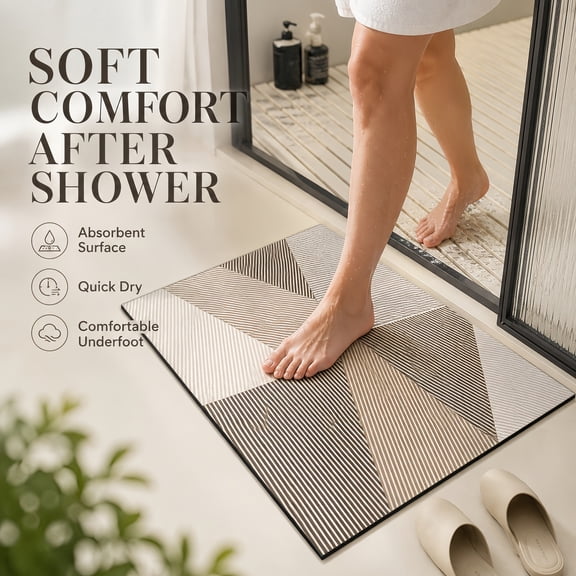 1pc Neutral Geometric Splicing Diatomaceous Earth Bathroom Mat Quick Dry Non Slip Washable Indoor Rug