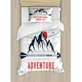 thumbnail image 1 of Adventure Awaits Duvet Cover Set Twin Size, Mountains Full Moon Sky with Flying Gulls Motivation Quote, Decorative 2 Piece Bedding Set with 1 Pillow Sham, Dark Blue Grey Vermilion, by Ambesonne, 1 of 3