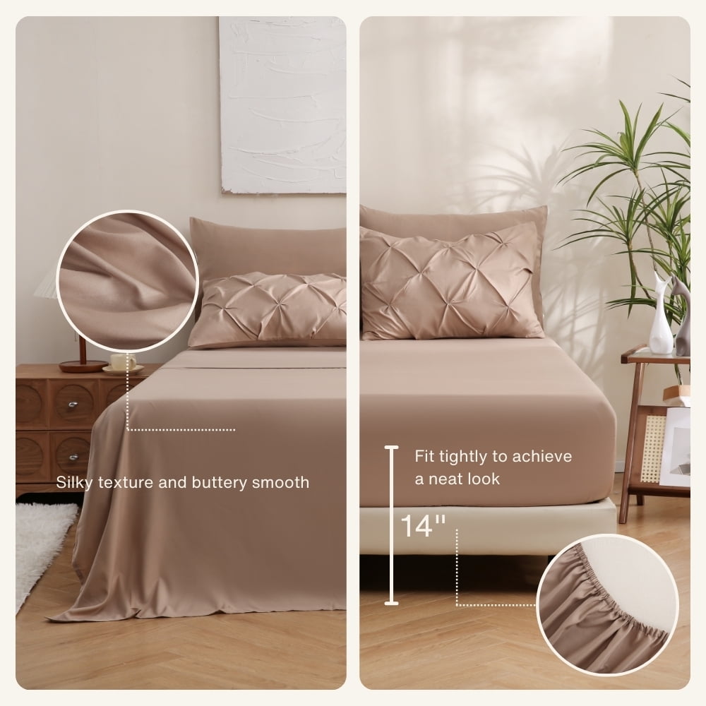 Sheet&Joy 7 Pieces Pinch-Pleated Comforter Set, Khaki King Size