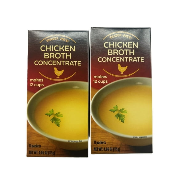 2-Pack Trader Joe's Chicken Broth Concentrate – 24 Packets Total, 4.06 oz (115g) Each Box – Rich & Savory Base for Soups, Stews, and Cooking