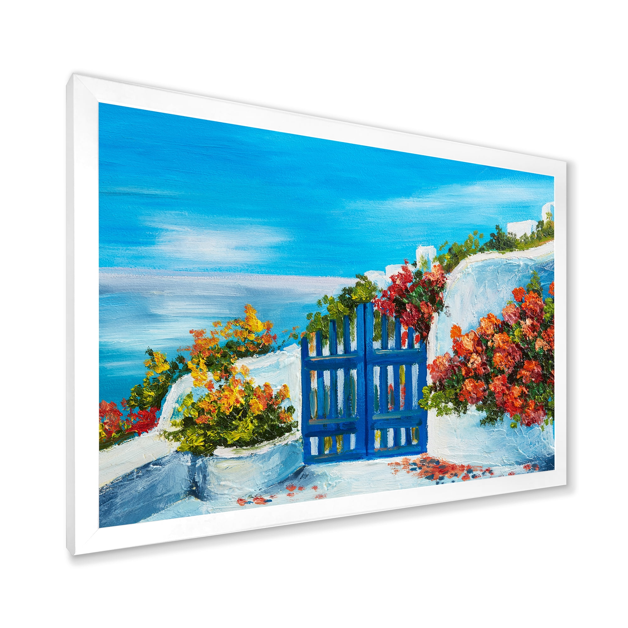 Designart 'House With Colorful Flowers Near The Sea III' Nautical & Coastal Framed Art Print