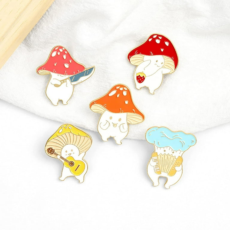 Mushroom Cat Pins, Cat Enamel Pins, Quirky Pin Set for Shirt