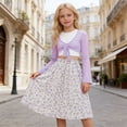 thumbnail image 2 of FINALGANG Girls Three Piece Outfit Solid Color Long Sleeve Tie Front Cardigan Crop Top Floral Midi Skirt For Daily Outdoor Street Wear Fashionable Set, 2 of 8