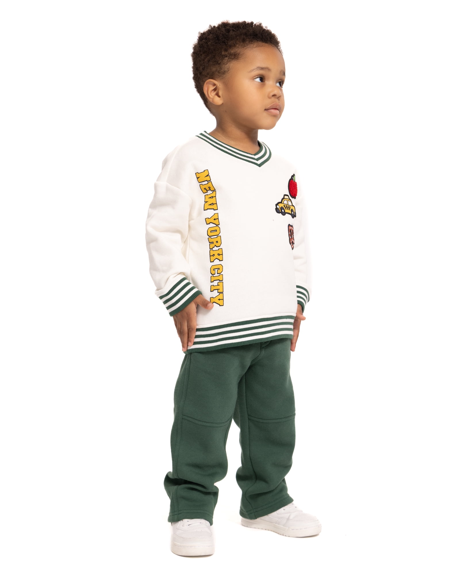 Wonder Nation Toddler Boys Embroidered Patch Graphic V Neck Sweatshirt, Sizes 12M-5T